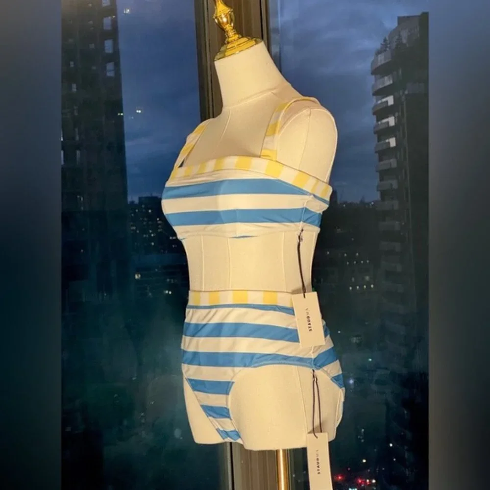 🆕 STAUD 🧿 NWT ColorBlock Stripe Bikini Set: Liv Top Sz L + Devon Bottom Sz XL - Picture 7 of 16